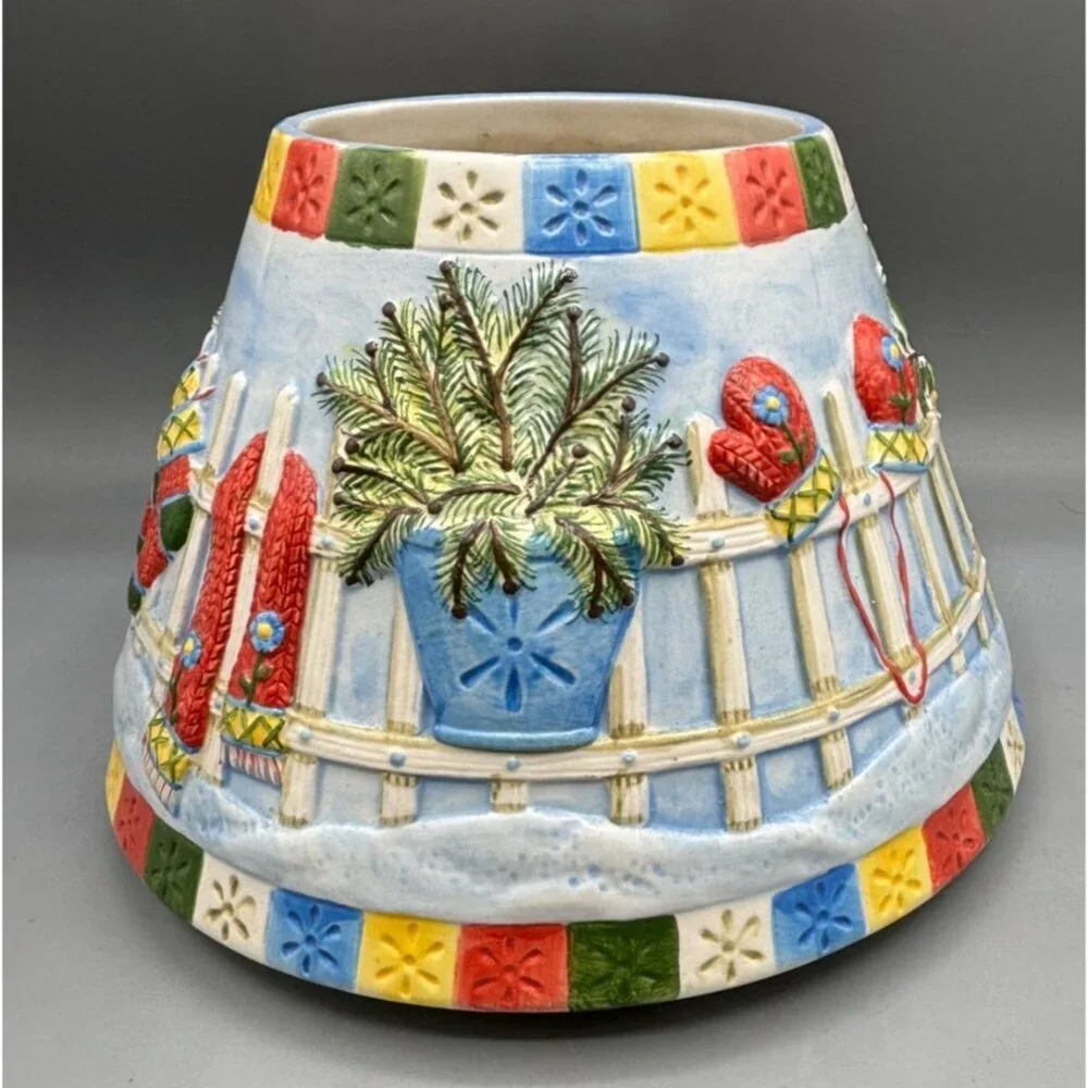 Yankee Candle Ceramic Shade Candle Topper With Festive Winter‎ Fence Bird Design